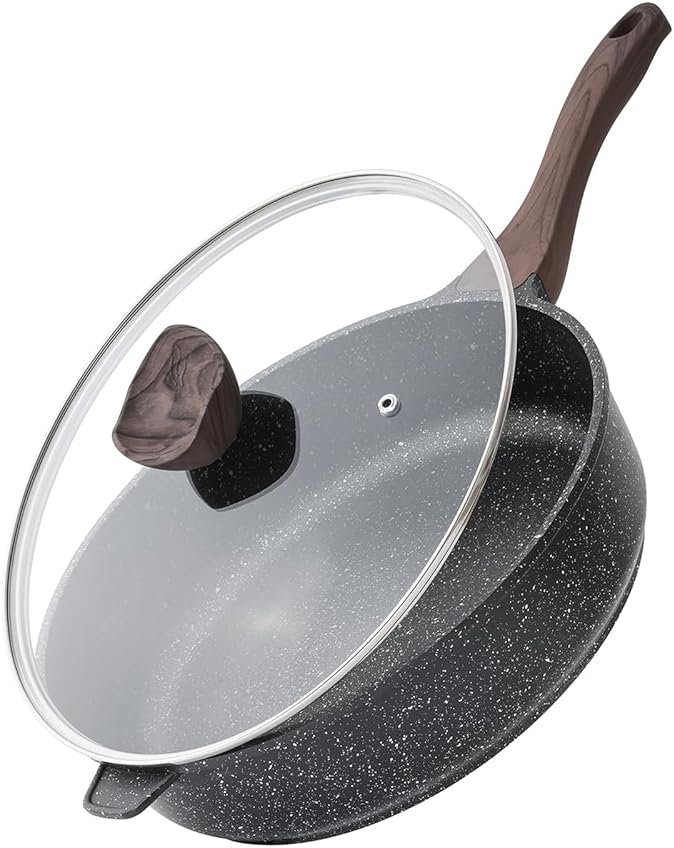 Kordisen Nonstick Deep Frying Pan with Lid, 12 Inch Large Skillet, 5 Qt Non Stick Saute Pan for Cooking, Healthy Induction Cookware, PFOA Free | Large Skillet, 5 Qt, Saute Pan, Healthy Coating, Induction, PFOA Free - Product Image