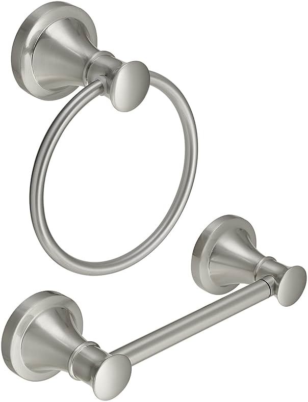 RUMOSE Toilet Paper Holder and Hand Towel Ring Brushed Nickel Wall Mount Bathroom Hardware Accessories 2 PCS Set Flexible Pivoting Toilet Tissue Roll Holder and Towel Hanger, Stainless Steel - Product Image