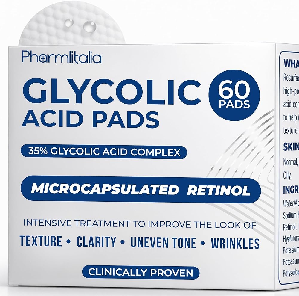 Glycolic Acid Pads 35% - Resurfacing Pads for Face & Body - Exfoliating Peel Pad for Body, Blackheads and Dark Spots - Helps Tone & Brightens Skin - Fine Lines and Wrinkles - 60 Count - Product Image