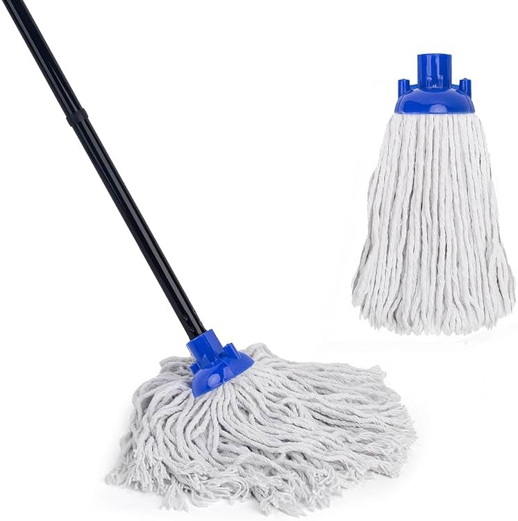 KeFanta Mop for Floor Cleaning,2 Pcs Cotton String Wet Mops Replacement Head Refill Compatible with Microfiber Cloth Mop & 0.8" Diameter Mops Handle(1 Handle & 2 Heads) - Product Image