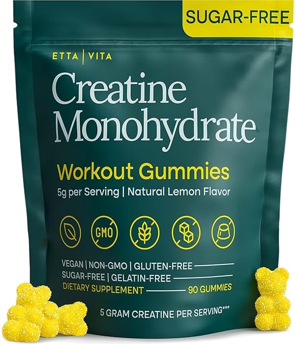 Sugar-Free Creatine Monohydrate Gummies 5gram per Serving, Potent Creatine Gummies for Women & Men, Supplement for Muscle Support, Cellular Energy & Cognitive Function [Lemon Drops Candy Flavor - Product Image