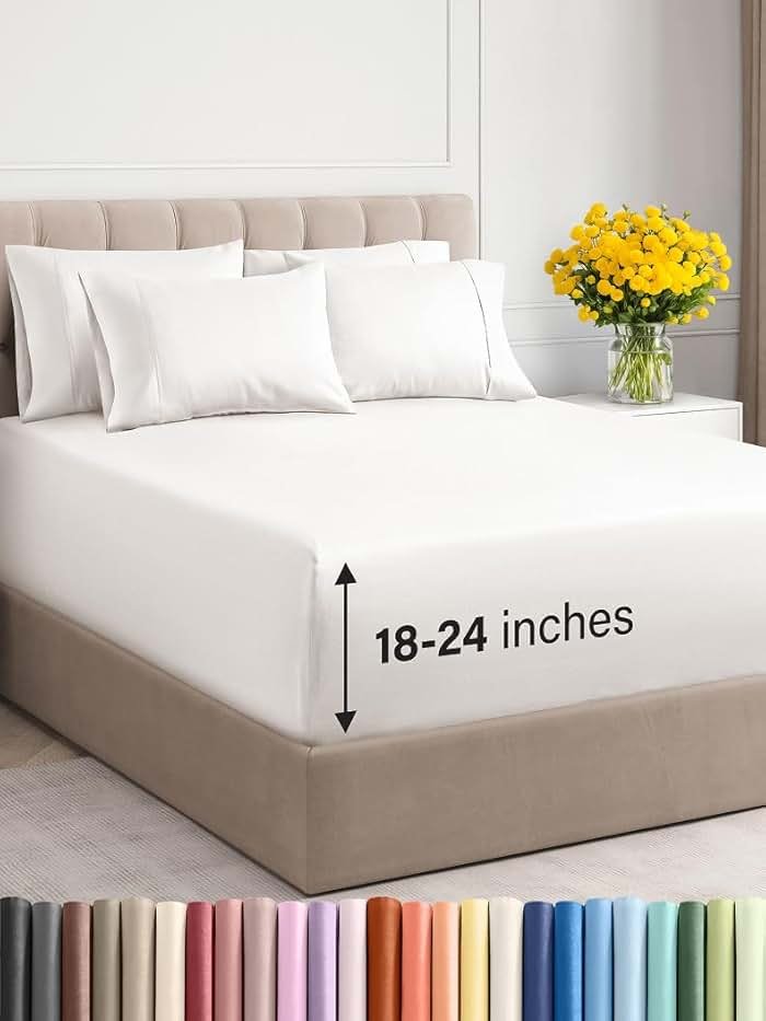 Extra Deep King Sheet Set - 6 Piece Breathable and Cooling Sheets - Hotel Luxury Bedding for Women, Men, Kids & Teens - Easy & Secure Fit - Soft and Wrinkle Free - Extra Deep Pockets - Antique White - Product Image
