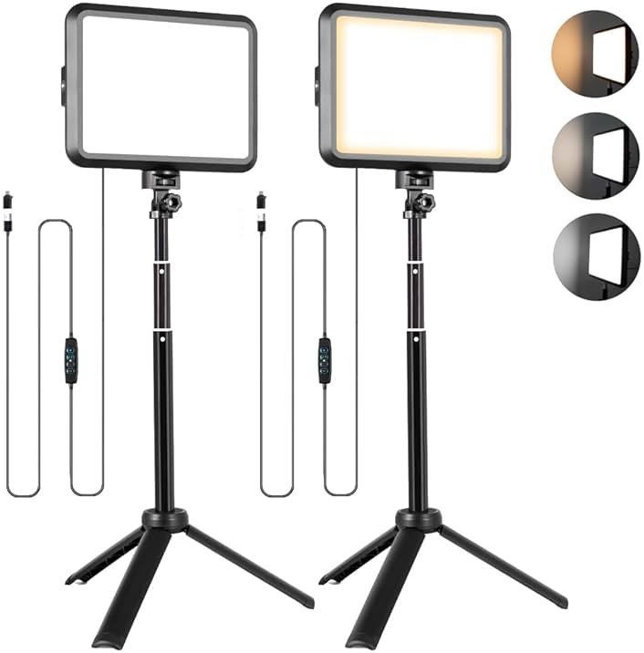 NiceVeedi LED Photography Lighting Kit, 2-Pack 8” Portable Video Light with 29" Adjustable Tripod Stand, 2800K-6500K Dimmable Softlight Studio Light for Zoom, Game Streaming, YouTube - Product Image