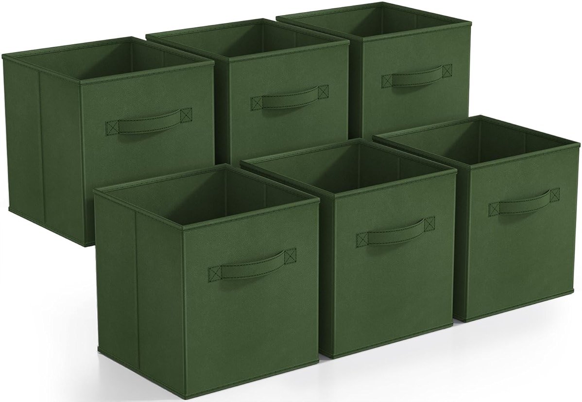 Sorbus Foldable Storage Cubes - 6 Fabric Baskets for Organizing Pantry, Shelf, Toy Box, Cubby, Closet Organizer - 11 Inch Collapsible Closet Organizers and Storage Bins (Dark Green 6 Pack) - Product Image
