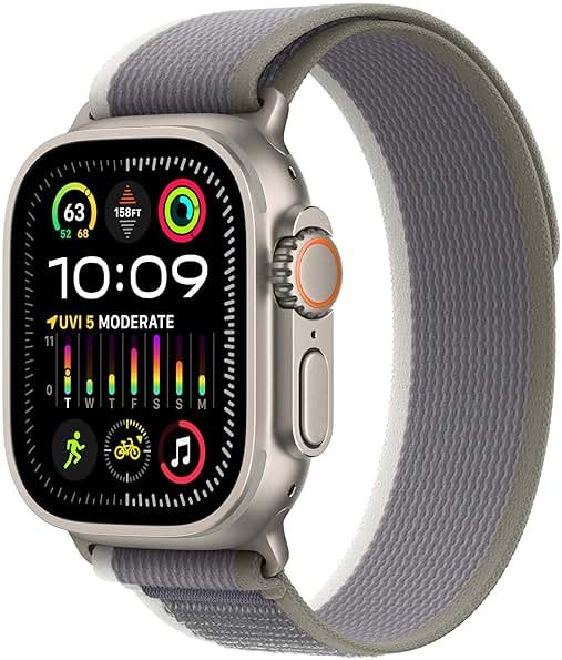 Apple Watch Ultra 2 [GPS + Cellular 49mm] Smartwatch with Rugged Titanium Case & Green/Grey Trail Loop M/L (Renewed) - Product Image
