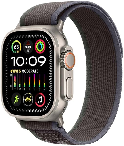 Apple Watch Ultra 2 [GPS + Cellular, 49mm] Titanium Case with Blue/Black Trail Loop, S/M (Renewed) - Product Image