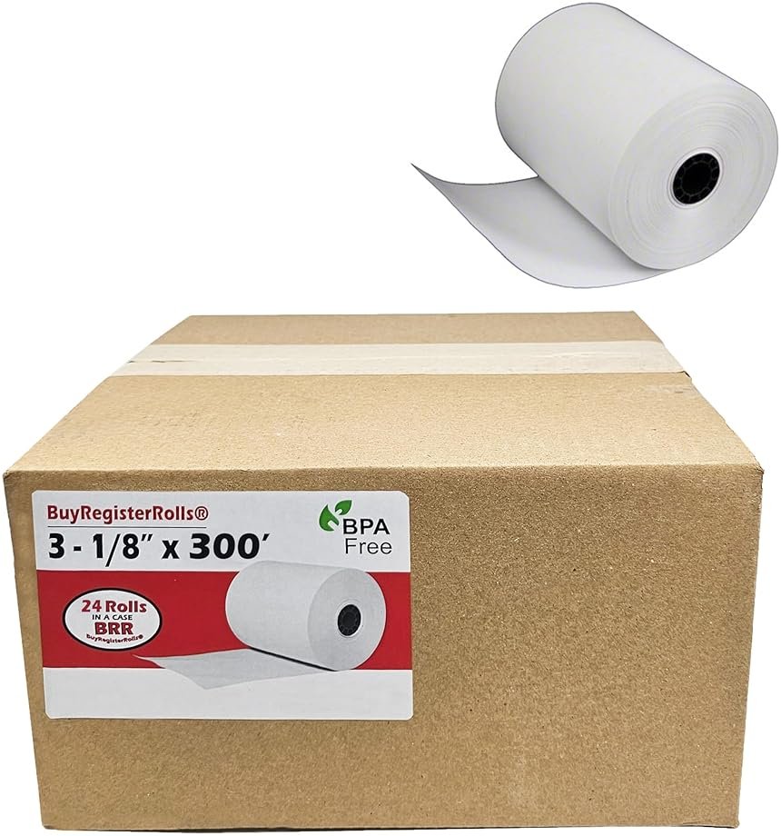 (24 Extra Large Rolls) 3 1/8 x 300 Thermal Paper Receipt Rolls fits all Clover POS Cash Register Printers Star SCP700 TSP100 TSP300 TSP400 TSP500 TSP600 TSP 700 TSP2000 CT S300 from BuyRegisterRolls - Product Image