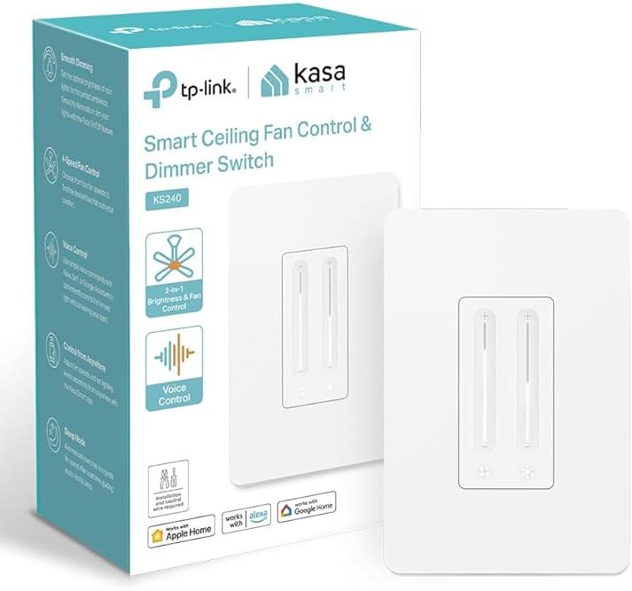 Kasa Smart Ceiling Fan Control & Dimmer Switch | Adjustable 4-Speed Fan & Brightness Control | Works w/Apple HomeKit, Alexa & Google Home | 2.4G Wi-Fi Only, Single Pole, Neutral Wire Required | KS240 - Product Image