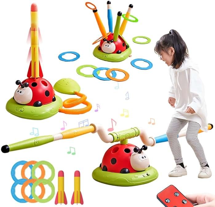 Pobaiyi 3 in 1 Musical Jump, Toss Ring Game and Stomping Launch Rocket Launcher for Kids Outdoor Toys with Remote Control, Indoor Outside Toy for Kids Ages 4-8 Toys for Ages 5-7 8-13 Birthday Gifts - Product Image