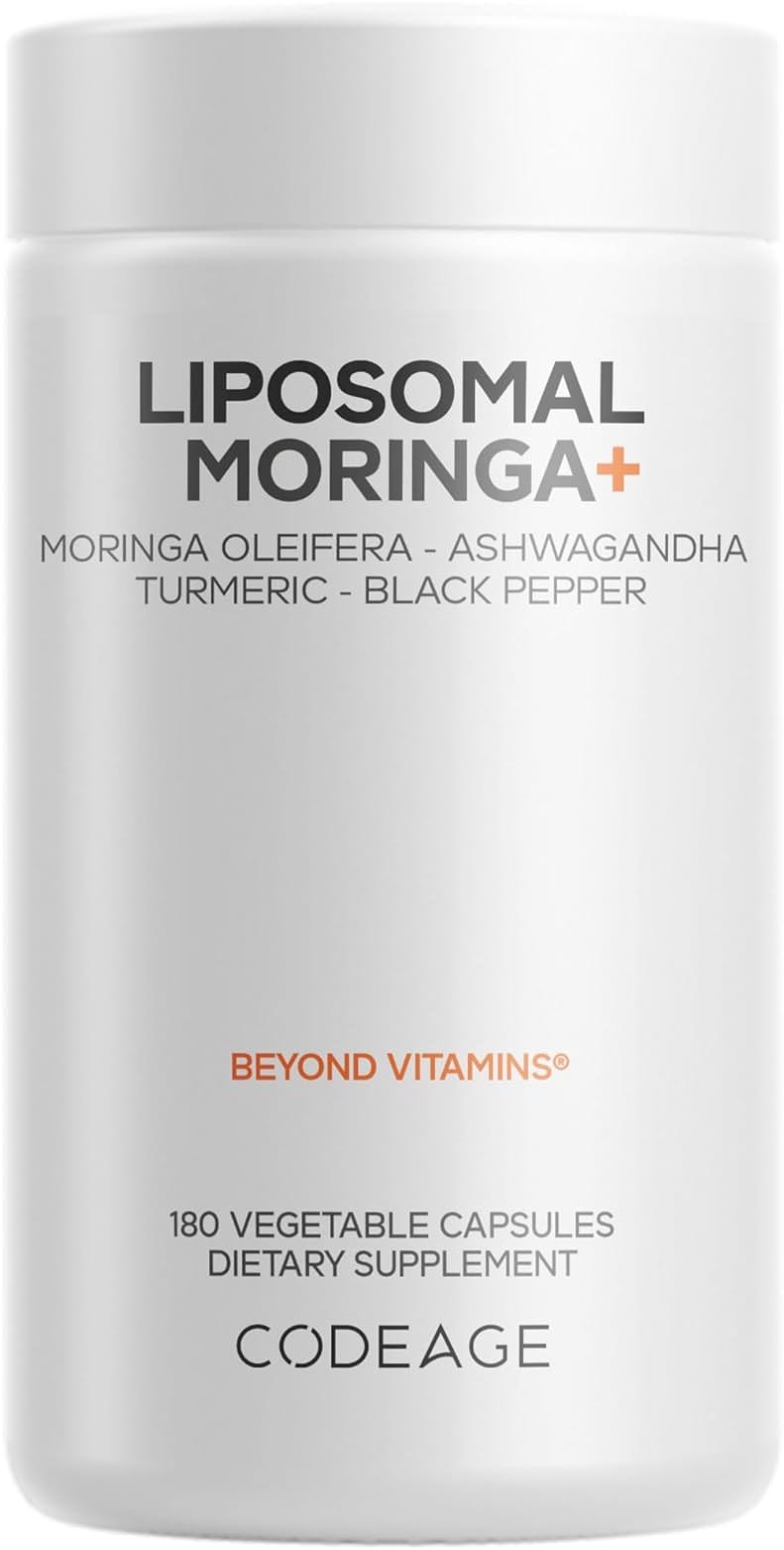 Codeage Liposomal Moringa+ Supplement, 400mg Moringa 50:1 Extract - Turmeric, Ashwagandha, Black Pepper, 3-Month Supply, Vegan Moringa Powder - 180 Capsules - Product Image