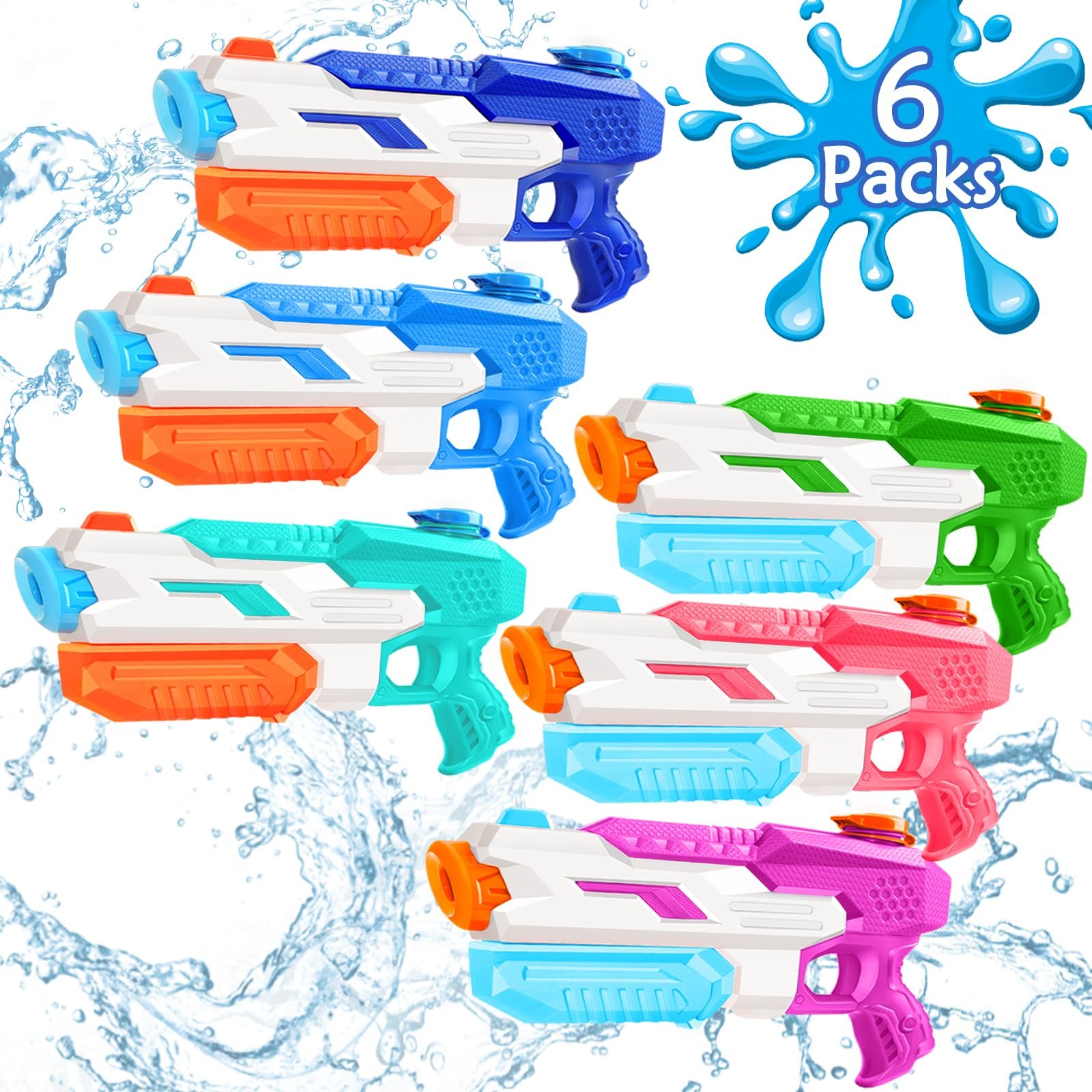 600cc Water Gun for Kids Adults：6 Pack Squirt Blasters Super Water Gun Soaker with Long Range High Capacity for Boys Girls Summer Swimming Pool Beach Outdoor Water Fighting Play Toys Party Favors - Product Image