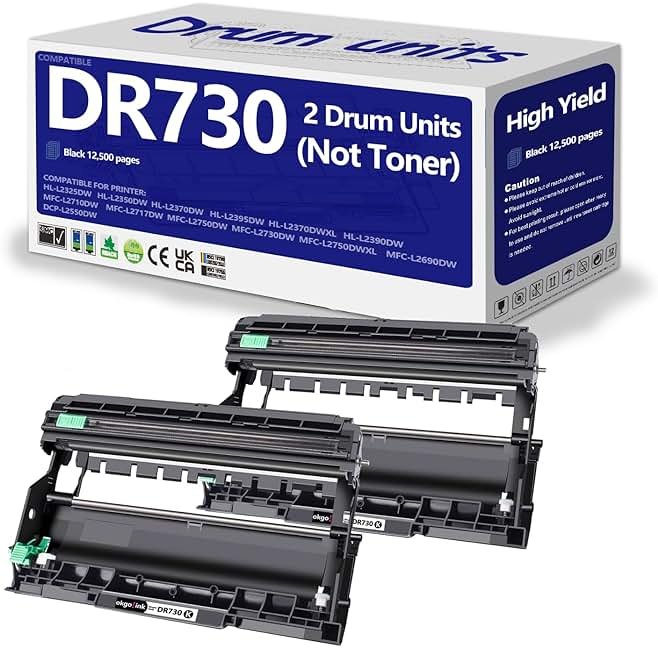 DR730 Drum Unit 2 Pack (Not Toner) Compatible Replacement for Brother DR-730 DR760 tn760 Drum Compatible HL-L2350DW HL-L2370DW HL-L2395DW HL-L2325DW MFC-L2750DW MFC-L2710DW L2690DW Printer Drum - Product Image
