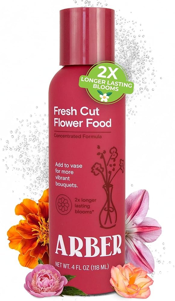 Arber Fresh Cut Flower Food – Floral Preservative & Nutrient Mix for Fresh Cut Flowers – Quick Dip, Vase Spray & Crystal Flower Care – Rose Food & Plant Supplies – 4 fl oz Liquid Formula - Product Image