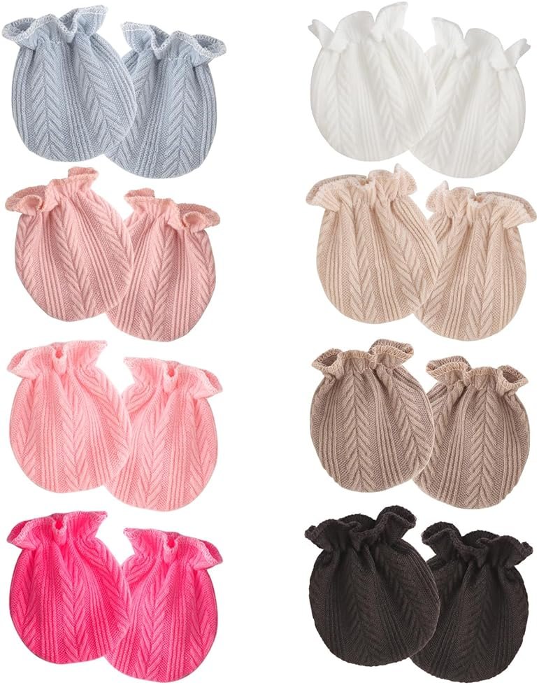 AQOKKA Newborn Baby Mittens No Scratch Cotton Elastic Wrist Gloves Infant Toddler Mittens for Baby Boy Girl 0-6 Months - Product Image