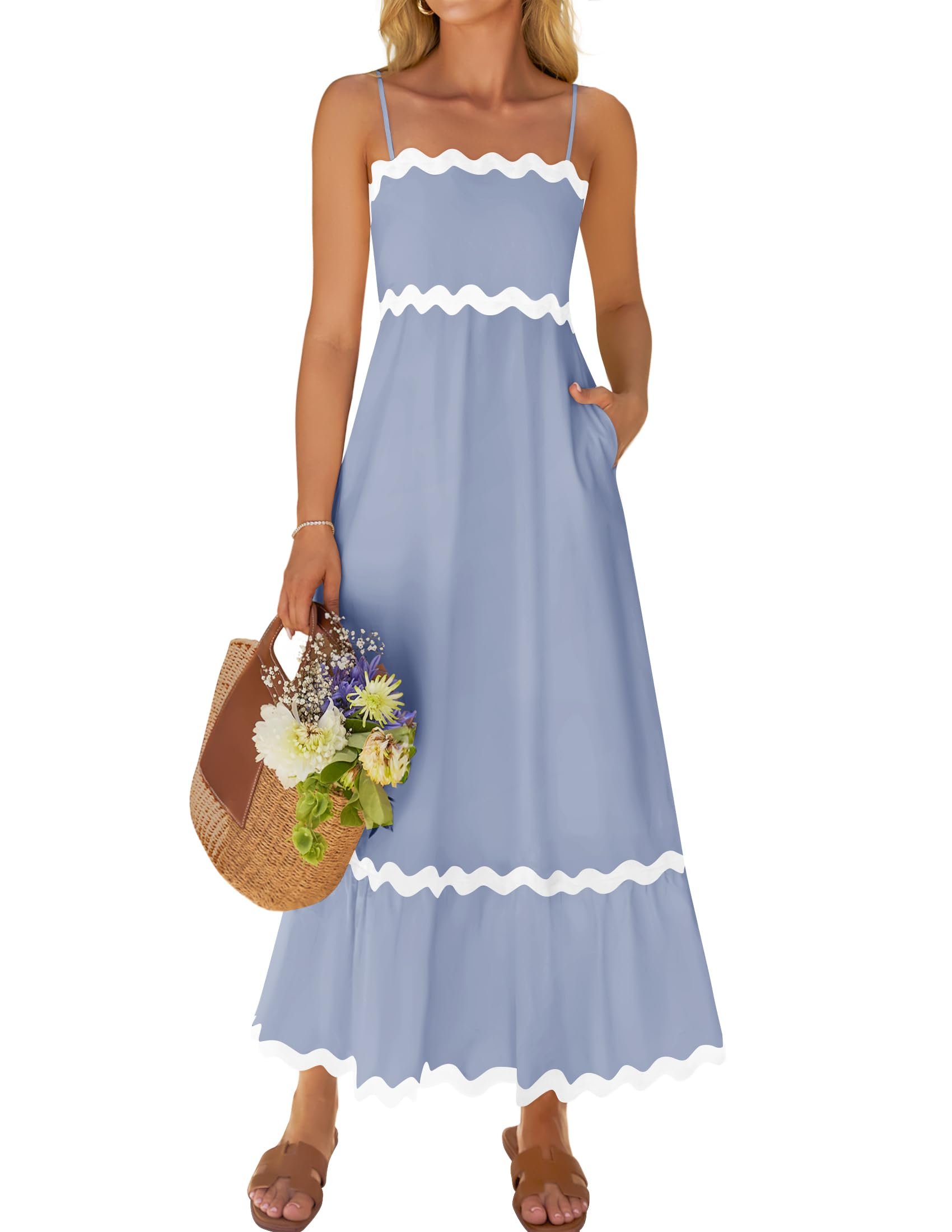 ZESICA Women's 2026 Summer Spaghetti Straps Sleeveless Backless Sundress Flowy Smocked Lace Swing A Line Midi Dress - Product Image