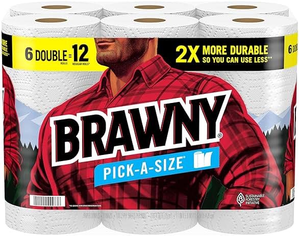 Brawny Pick-A-Size Paper Towels, 6 Double Rolls = 12 Regular Rolls, 2 Sheet Sizes (Half or Full), Strong Paper Towel For Everyday Use - Product Image