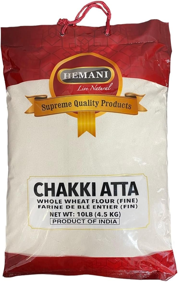 Hemani Chakki Atta 100% Stone Ground Fine Whole Wheat Flour I 10LBS I Roti I Bread I Pizza I Baking I Chappati I Tortilla - Product Image