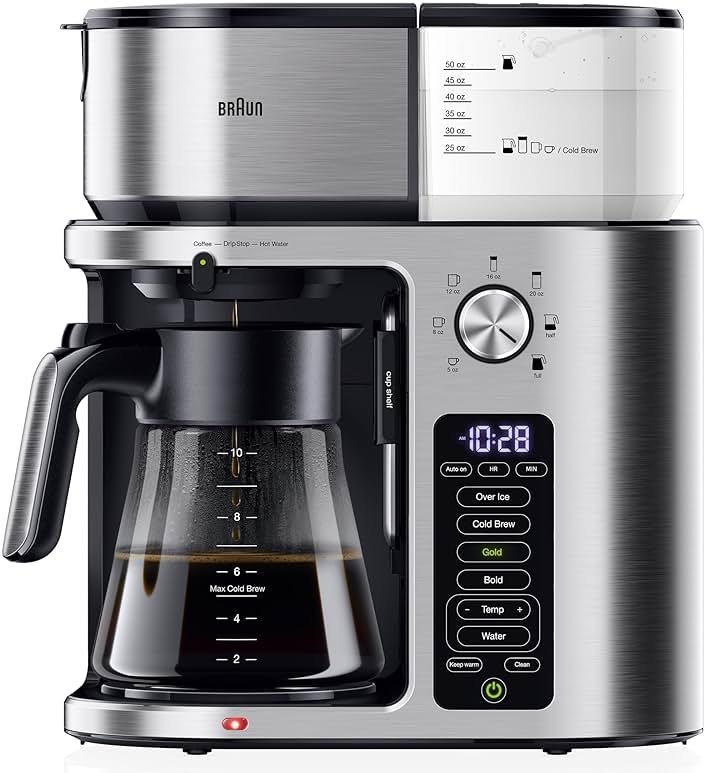 Braun MultiServe Plus 10-Cup Drip Coffee Maker - Hot & Cold Multi-Serve Brewer with Timer and Auto Start, Hot Water Dispenser, Over Ice Function, Stainless Steel & Pod-Free Design, KF9370SI - Product Image