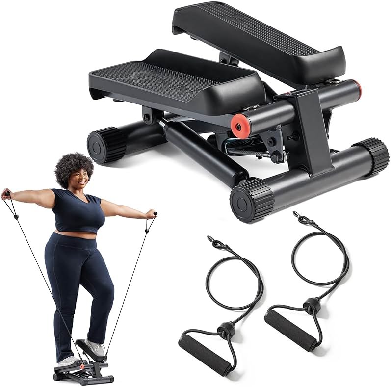 Sunny Health & Fitness Mini Steppers for Exercise at Home, Stair Step Workout Machine with Resistance Bands, Full Body Cardio Equipment, Optional Free SunnyFit App Connection Smart Stepper - Product Image