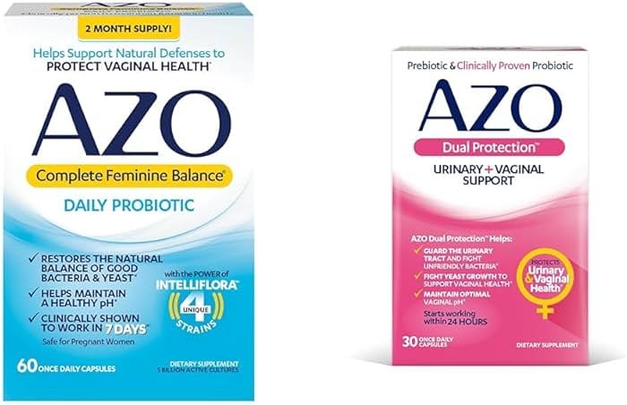 AZO Complete Feminine Balance Daily Probiotics for Women, Clinically Proven to Help Protect Vaginal Health & Dual Protection | Urinary + Vaginal Support* | Prebiotic Plus Clinically - Product Image