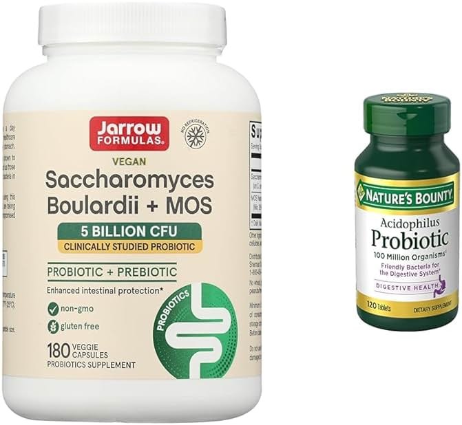 Jarrow Formulas Saccharomyces Boulardii Probiotics + MOS 5 Billion CFU Probiotic Yeast & Nature's Bounty Acidophilus Probiotic, Daily Probiotic Supplement, Supports Digestive Health, 1 Pack - Product Image