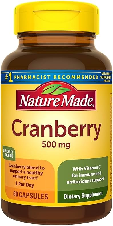 Nature Made Cranberry Supplement 500mg with Vitamin C for Immune & Antioxidant Support, Cranberry Blend for Urinary Tract Health, One Per Day, 60 Capsules - Product Image
