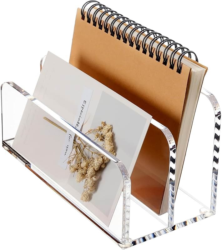 SANRUI Acrylic Mail Sorter Desktop Organizer Holder, 2 Compartments Clear | Small File Script Letter Office Document Storage for Desk Bill Filling Envelope Holder Office, Home, School Desk Organization - Product Image