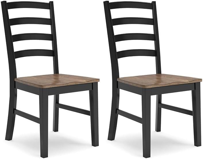 Signature Design by Ashley Wildenauer Dining Chairs Set of 2, Modern Ladderback Dining Chairs with Solid Wood Frame, Two-Tone Finish, Contoured Seat, Black/Brown - Product Image