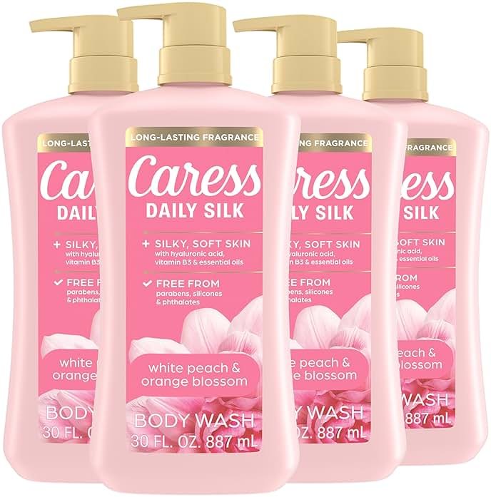 Caress Body Wash With Pump Daily Silk White Peach & Orange Blossom Body Soap for Noticeably Silky, Soft Skin 30 fl oz, 4 Pack - Product Image