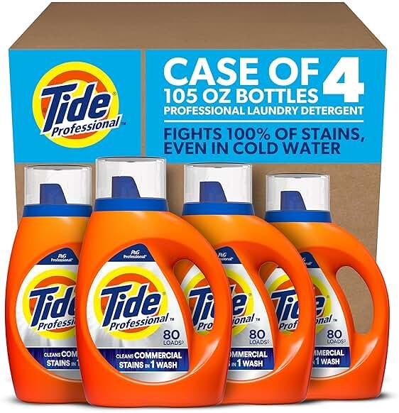 Tide PRO Laundry Detergent Liquid Bulk, Removes Hotel, Restaurant, and Healthcare Stains in One Wash, Commercial Use, 80 loads, 105 fl oz (Case of 4) - Product Image