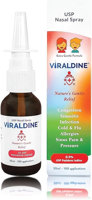 VIRALDINE 0.5% Povidone-Iodine Nasal Spray, Rapid Relief Formula, Helps with Daily Congestion, 100 Applications, 30ml - Product Image