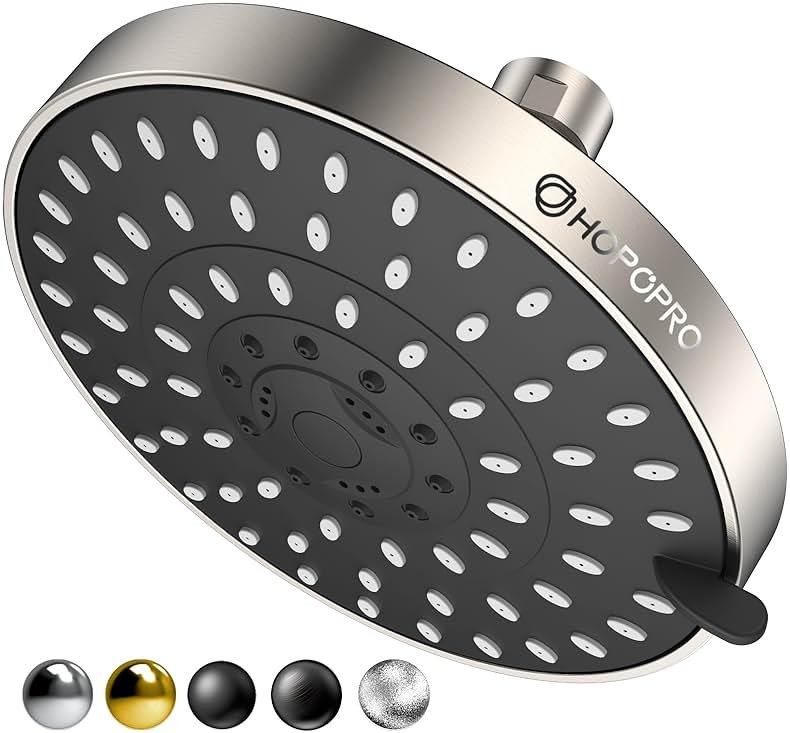 HOPOPRO 5-Mode High Pressure Shower Head - The Washington Post, NBC News, Today TV Show Recommended - High Flow Fixed Showerheads (6 Inch Brushed Nickel) - Product Image