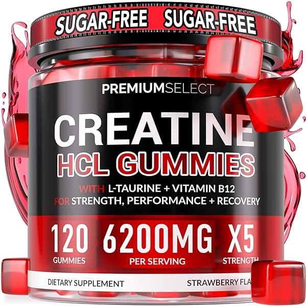 Creatine HCL for Adults 120 Gummies 6200mg - HCL Creatine Advanced Complex with L-Taurine + Vitamin B12 for Men & Women Muscle Strength & Builder, Energy Boost, Pre-Workout & Recovery Supplement - Product Image