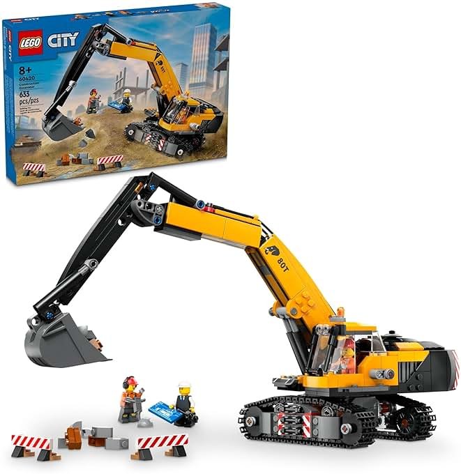 LEGO City Yellow Construction Excavator Toy Digger for Boys and Girls Ages 8 and Up, 3 Construction Worker Minifigures Included for Fun Pretend Play, Birthday for Kids, 60420 - Product Image