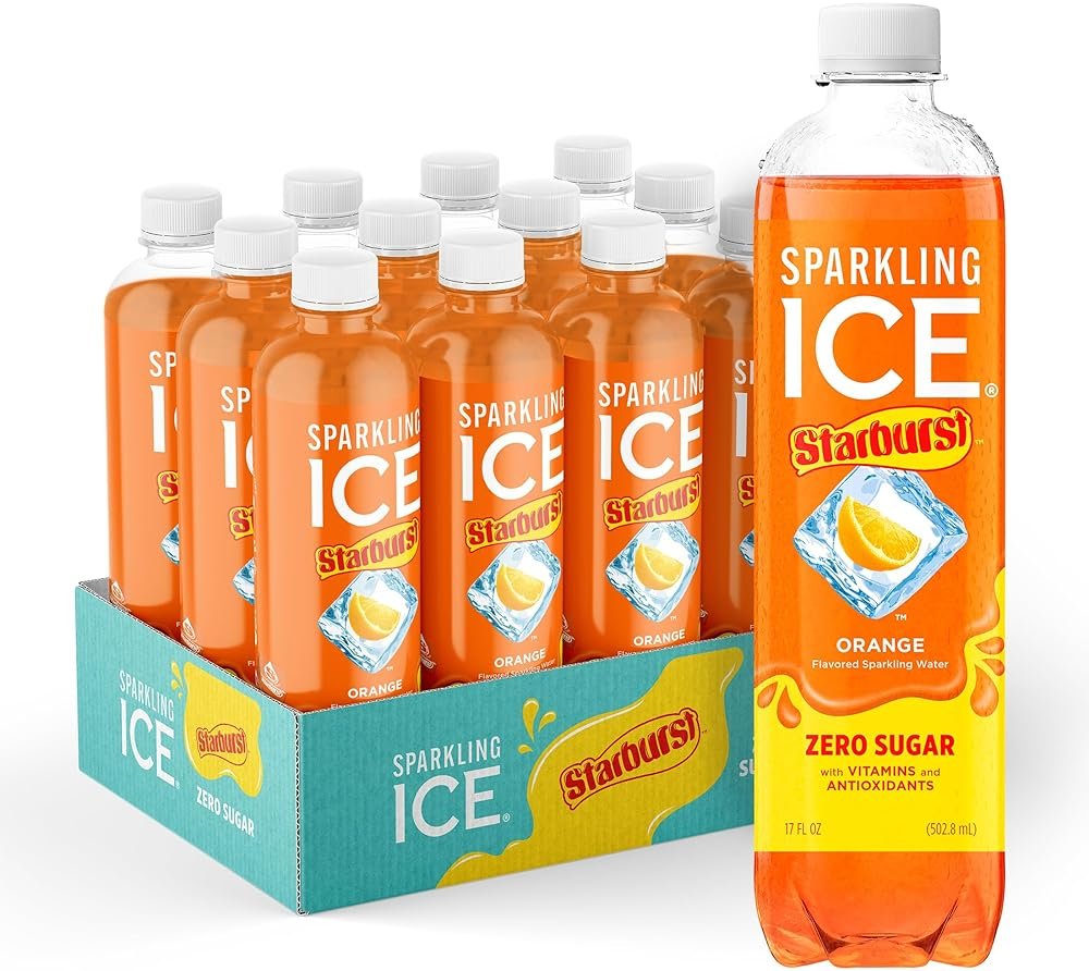 Sparkling Ice STARBURST Orange, Zero Sugar Flavored Sparkling Water, with Vitamins and Antioxidants, Low Calorie Beverage, 17 fl oz Bottles (Pack of 12). - Product Image