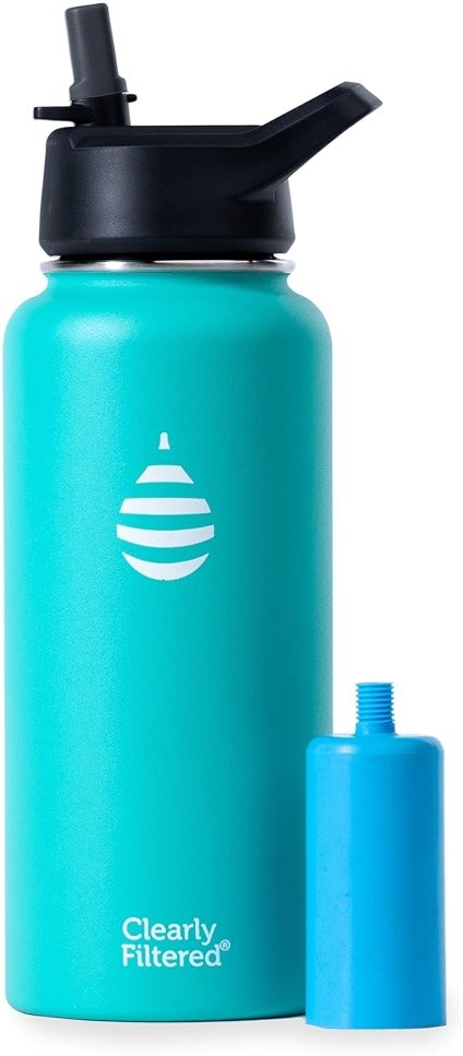 Clearly Filtered 32oz Water Bottle/Targets 220+ Contaminants/Double-Wall Insulated Stainless Steel Filtered Water Bottle BPA/BPS-Free Phthalate-Free Filters Fluoride Lead Chlorine (Teal Blue) - Product Image