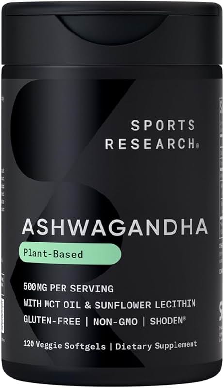 Sports Research® Ashwagandha Softgels with Coconut MCT Oil - Natural Ayurvedic Adaptogen Made with Shoden® Ashwa for Relaxation, Calm & Sleep Support - Gluten Free & Vegan Friendly - 120 Count - Product Image