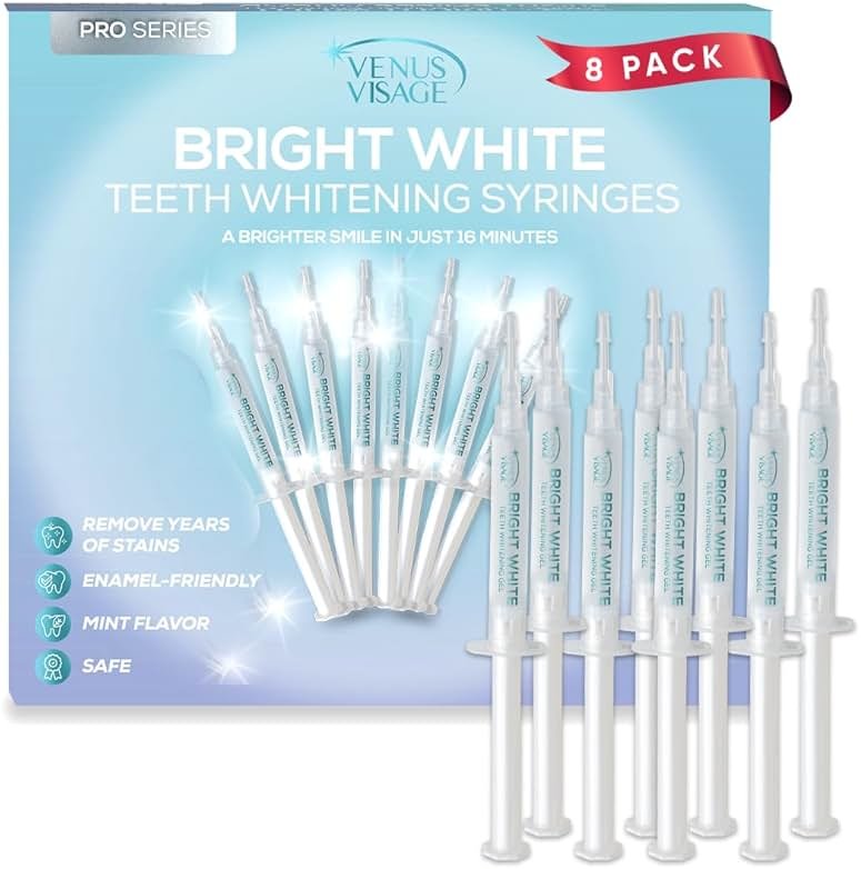 Venus Visage Teeth Whitening Gel Refill Kit Syringes (8 Pack) - 35% Carbamide Peroxide Teeth Whitener - No Sensitivity Teeth Whitening Gel for Trays - Teeth Whitening Kit Syringes for Brighter Smile - Product Image
