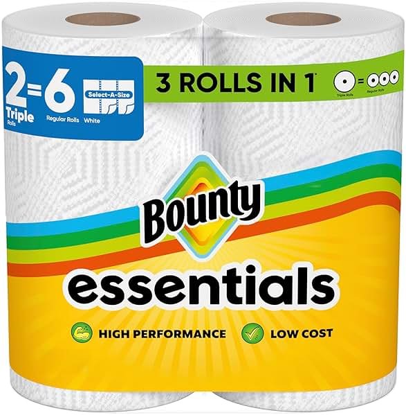Bounty Essentials Select-A-Size Paper Towels, White, 2 Triple Rolls = 6 Regular Rolls (Packaging May Vary) - Product Image