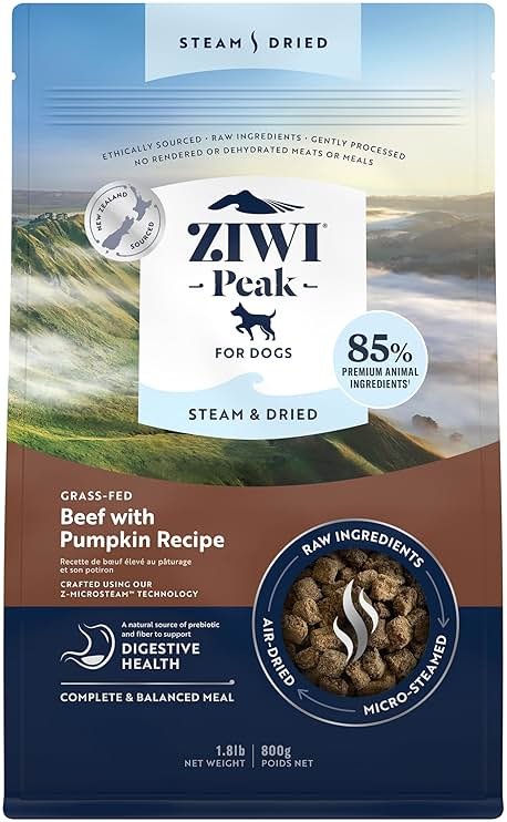 ZIWI Peak Steam & Dried Dog Food - Grass-fed Beef w/Pumpkin - High Protein, Low Carb, All Breeds & Lifestages, for Digestive Health (28.8oz) - Product Image
