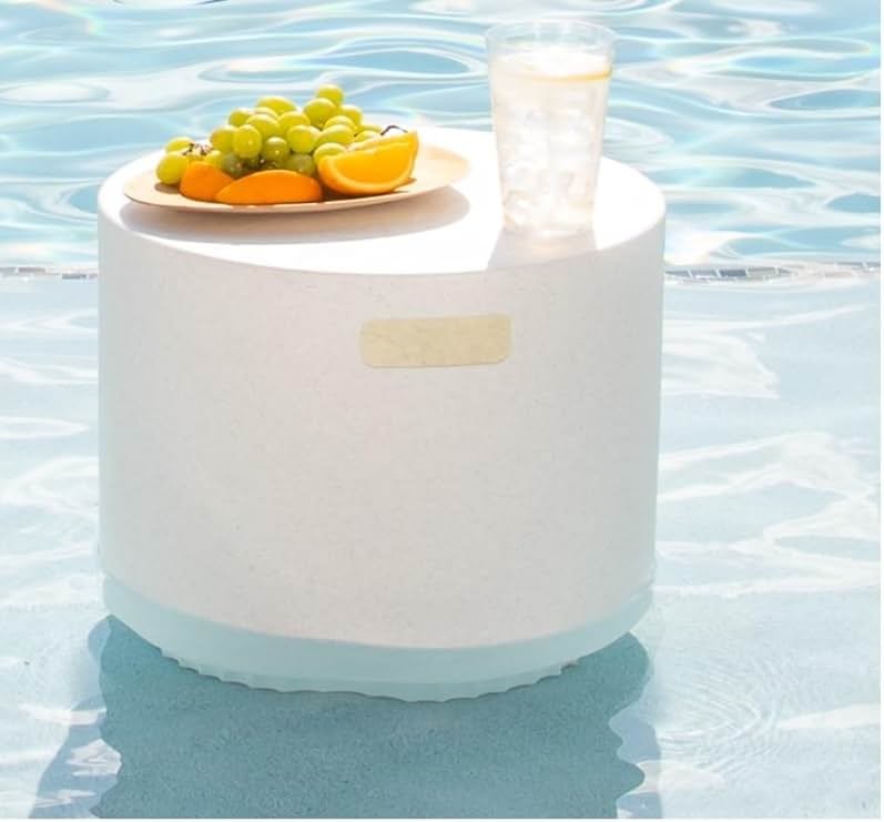 REZVANI FURNITURE STUDIO Tenjam Ripple in Pool Table for Sun Shelf, Ledge Table for Water Depths up to 10", Lounger Side Table (White Granite) - Product Image