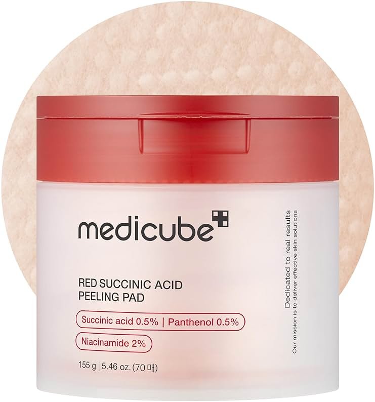 medicube Toner Pads Red Succinic Acid Panthenol Facial Peeling Pad | Exfoliating Toner Pad for Breakout-Prone Skin | Niacinamide, AHA, BHA, and Soothing Panthenol - Non-Comedogenic, 70 Pads (1 Pack) - Product Image