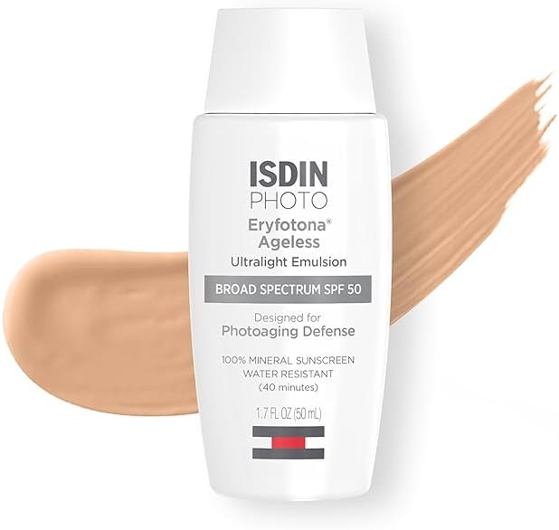 ISDIN Eryfotona Ageless Tinted Mineral Sunscreen SPF 50, Anti-Aging Face Sunscreen with Zinc Oxide, DNA Repairsomes & Vitamin E, Universal Tint No White Cast, Dermatologist Recommended - Product Image