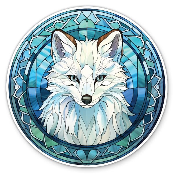 Arctic Fox Sticker - 5" Laptop Sticker - Waterproof Vinyl for Car, Phone, Water Bottle - Stained Glass Style Pretty Colorful Decal - Product Image