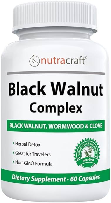 Nutracraft Black Walnut Detox Cleanse Supplement | Black Walnut, Wormwood, Clove, PAU D'Arco, Pumpkin Seed, Garlic, Zinc | Intestinal Guard for Humans | 60 Capsules - Product Image