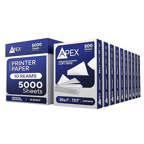 Copy Paper Printer Paper 20lb Multipurpose Printer Paper 8.5 x 11 White 92 Bright White Paper Office Supplies 500 Sheets Per Ream (10 Reams Case 5000 Sheets) - Product Image
