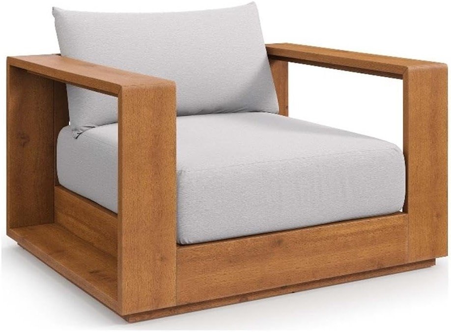 Modway Tahoe Acacia Wood Outdoor Patio Chair in Natural Light Gray with Weather-Resistant Cushions - Ideal as Club Chair or Outdoor Dining Chair - Product Image