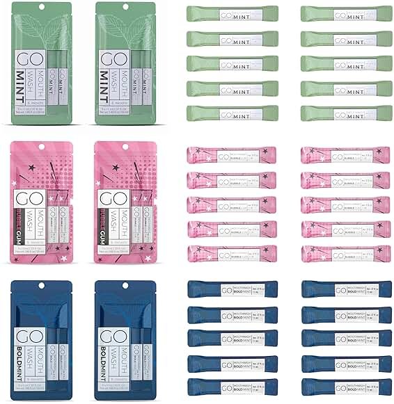 Bold Mint GO Travel Size Mouthwash Packets - Bulk Individual Mini Mouthwash Packets - Perfect Travel Size Toiletries for Guest Bathrooms - Alternative to Breath Strips and Spray, Alcohol and Dye Free - Product Image