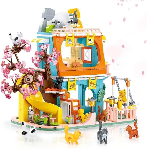 QLT QIAOLETONG Cute Cat House Toy Building Set for Girls 6-12, Compatible with Lego Friend, 521 PCS Friendship House Building Blocks Kit with Animals, Ideas Birthday Gift for Kids Boys 8-12 - Product Image