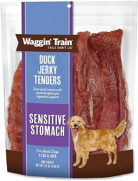 Waggin' Train Duck Jerky Dog Treats for Dogs with Sensitive Stomachs, Made with 100% Real Duck Breasts, Three All-Natural Ingredients, High Protein Dog Treat, Easily Digestible for Dogs, 12 oz. Pouch - Product Image
